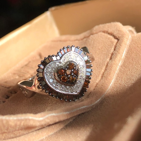 Red & White Diamond Heart Ring 💎 Sterling Silver - Picture 4 of 8